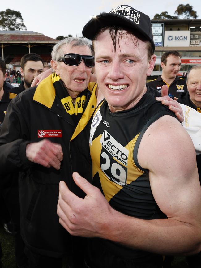 Dom Brew after leading Werribee to the VFL premiership. Picture: Michael Klein