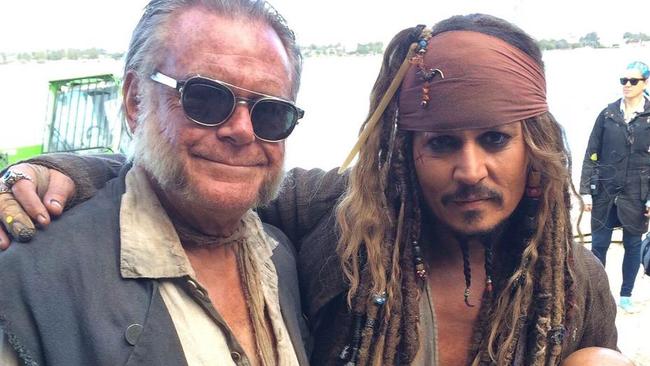 Kevin McNally and Johnny Depp on the set of Pirates of the Caribbean: Dead Men Tell No Tales.