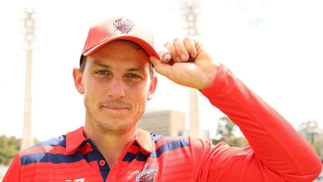 West Torrens star Kelvin Smith after being presented his SA cap by Harry Nielsen during the Marsh One Day Cup Final match between Western Australia and South Australia at the WACA. Picture: Paul Kane/Getty Images