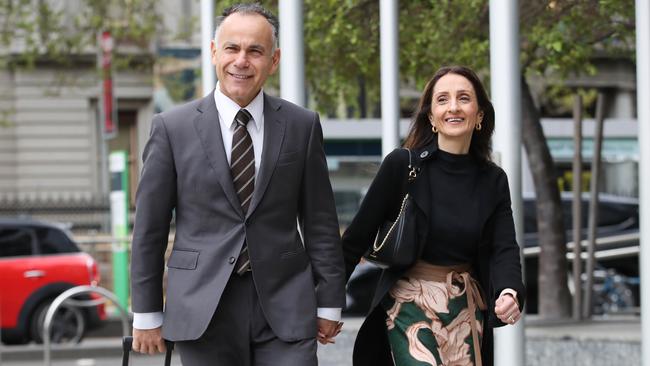 Victorian Liberal Party leader John Pesutto arrives at the Federal Court of Victoria with his wife Betty on Thursday. Picture: NewsWire / David Crosling