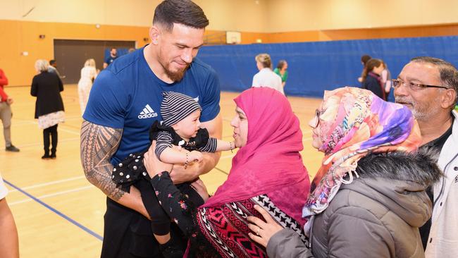 Sonny Bill Williams meets fans after a session with the Canterbury Resilience Foundation.