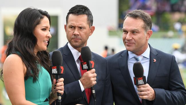 Seven Network cricket commentators Mel McLaughlin, Ricky Ponting and Michael Slater