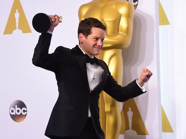 Graham Moore after winning the Academy Award for Best Adapted Screenplay.