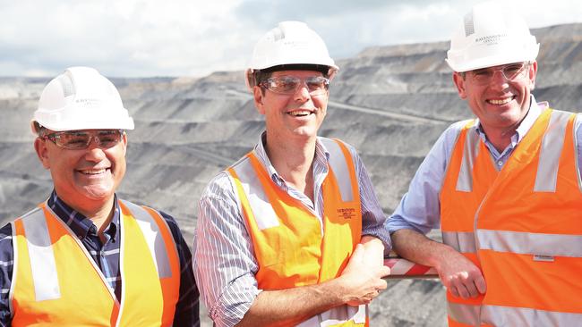 NSW Nationals leader John Barilaro, left, with candidate David Layzell, centre, and NSW Treasurer Dominic Perrottet. Picture: Peter Lorimer