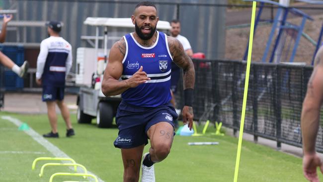 Josh Addo-Carr and Tevita Panga Jnr first day at Bulldogs preseason training. Photo: Bulldogs