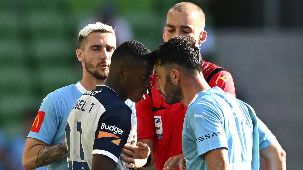 The clash between City and the Mariners was a beauty. Picture: Getty Images