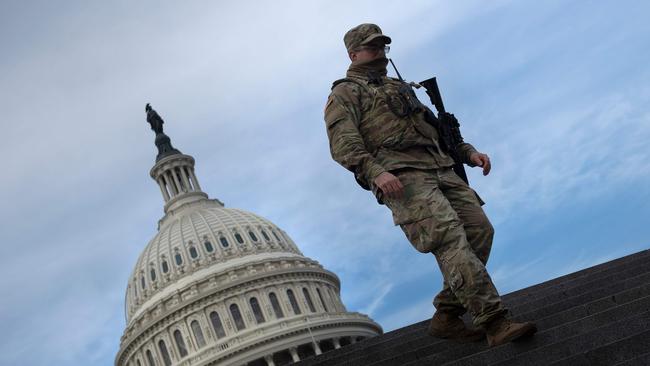 A member of the National Guard provides security at the US Capitol on January 14, a week after supporters of US President Donald Trump attacked the Capitol. Picture: AFP