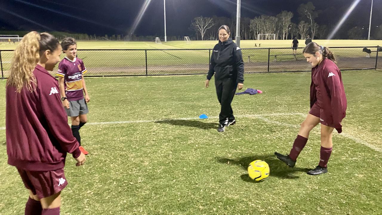 Rosie Crilly, Phoebe Sexton, Kanisha Green, and Renee Crilly are Indigenous football players in the Fraser Coast region.