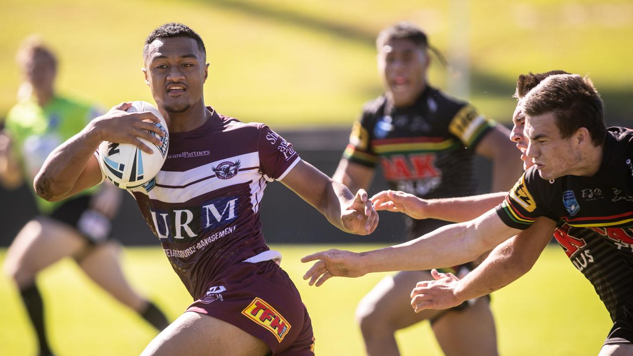 Latu Fainu starred in Manly’s big win over Penrith on Saturday. Picture: Julian Andrews