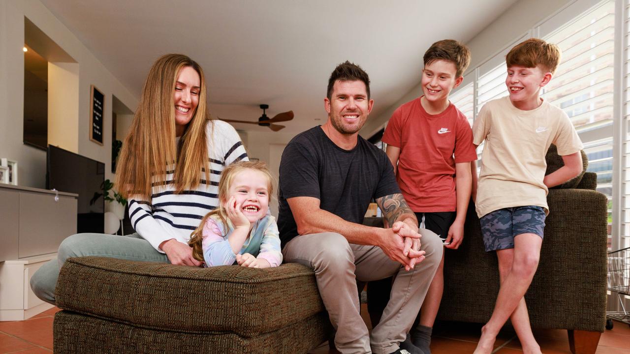 Tarni and Alex Witts — with their children, Zoe, 3, Hudson, 8, and Lohkie, 10 — are facing soaring household costs. Picture: Justin Lloyd