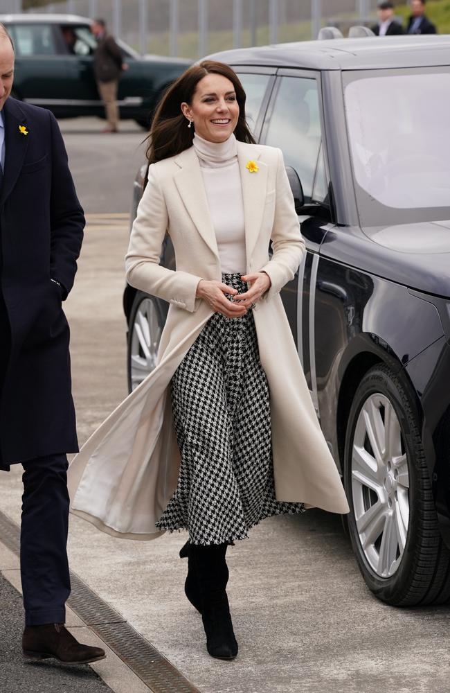 The Princess of Wales wears a $40 Zara skirt on a recent trip to Wales. Picture: Paul Edwards - WPA Pool/Getty Images