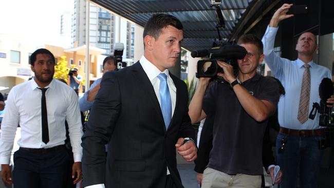 Kalifa Faifai Loa and Greg Bird arrive at Southport Court. Picture: Regi Varghese