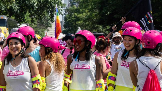 Marchers dressed up to promote the Barbie movie prepare for the start of the Capital Pride Parade in Washington. Poicture: AFP