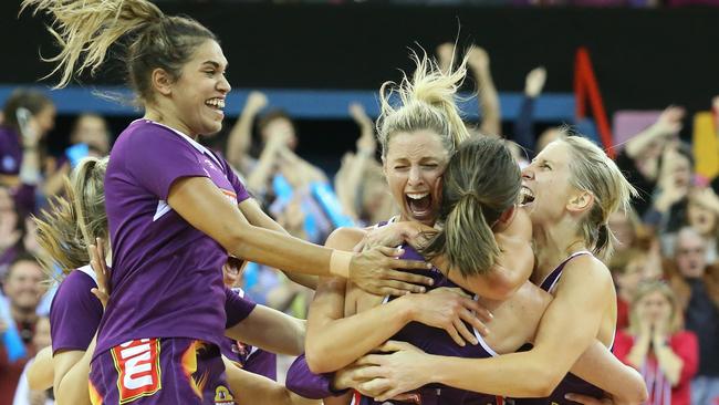 Elated players after the Firebirds win a year ago.