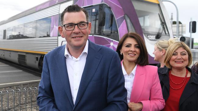 Daniel Andrews, Marlene Kairouz and Natalie Suleyman in 2018. Picture: AAP