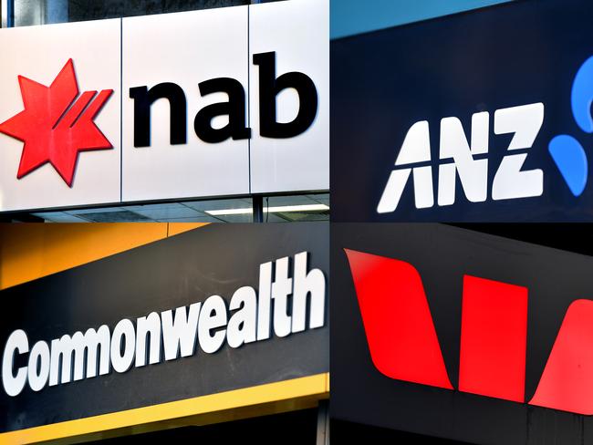 A composite image of signage of Australia's 'big four' banks ANZ, Westpac, the Commonwealth Bank (CBA) and the National Australia Bank (NAB) signage in Sydney, Saturday, May 5, 2018. (AAP Image/Joel Carrett) NO ARCHIVING