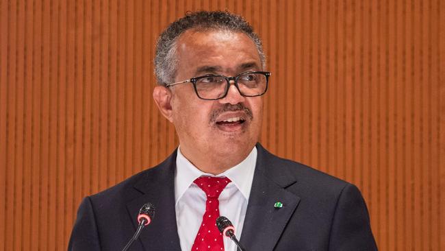 World Health Organisation (WHO) Director-General Tedros Adhanom Ghebreyesus delivers a speech on the opening day of 75th World Health Assembly of the World Health Organisation (WHO) in Geneva (Photo by JEAN-GUY PYTHON / AFP)