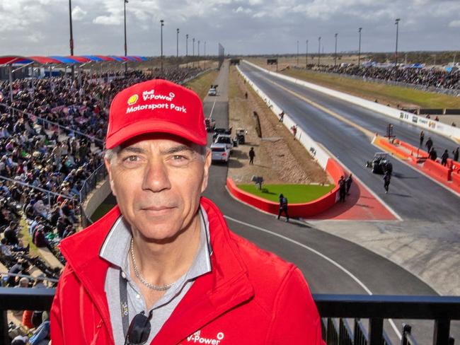 ADELAIDE, AUSTRALIA - Advertiser Photos OCTOBER 21, 2023: Sam Shahin overlooking the track at the National Drag Racing Championship at The Bend Motorsport Park. Picture: Emma Brasier