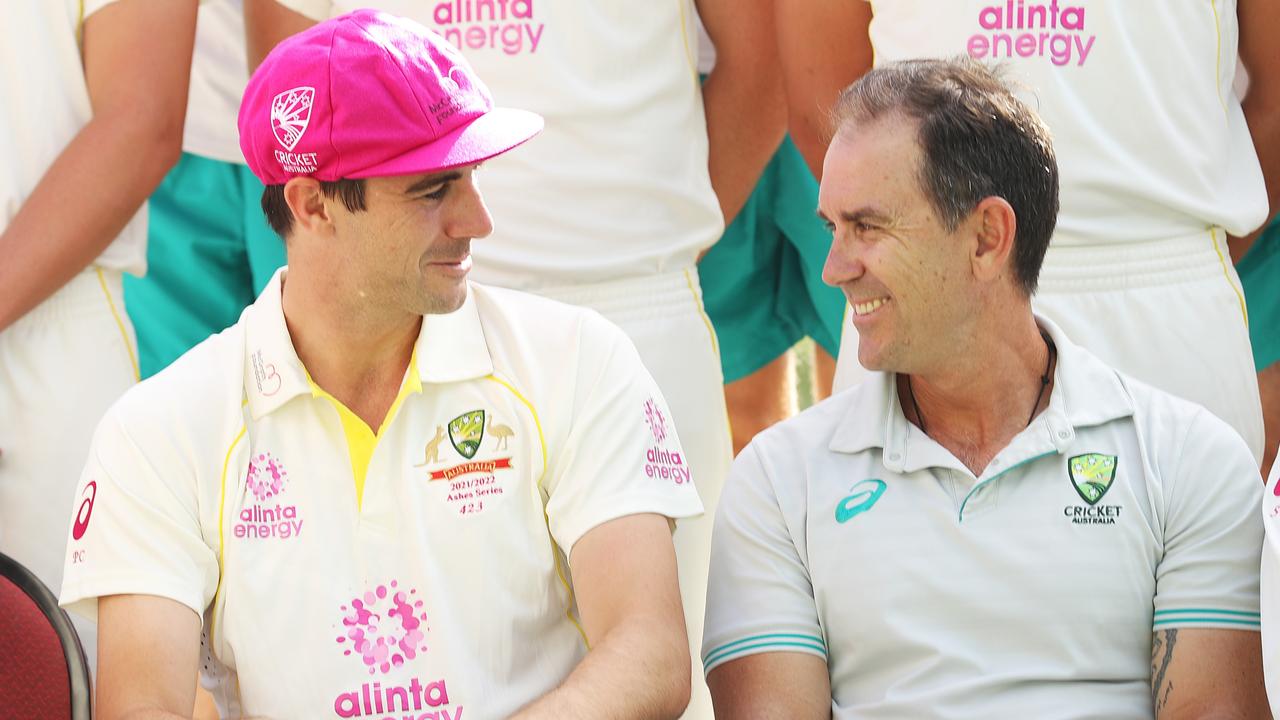 Pat Cummins chats to Justin Langer before this summer’s Pink Test.