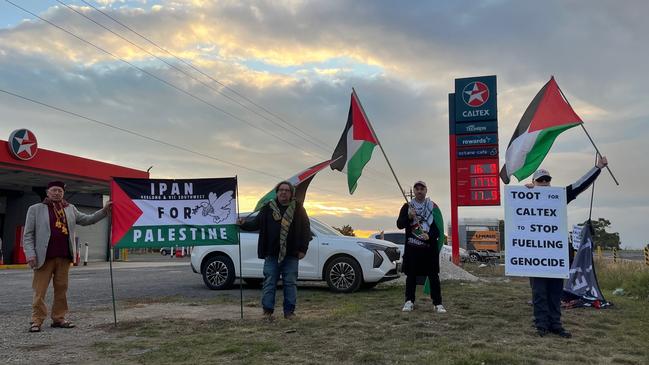 Jaimie Jeffrey (right) says the influx of advanced manufacturing jobs in Geelong is making the local economy “dependent on war”. Picture: Eddie Russell
