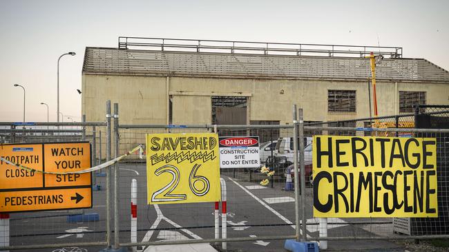 Pictures from this morning show posters opposing the demolition. Picture: AAP/Mike Burton