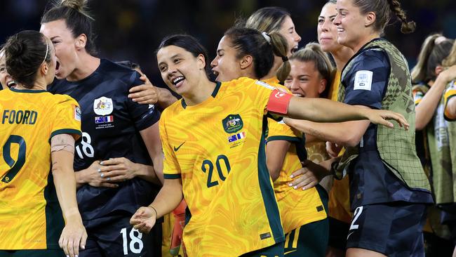 Sam Kerr and Australia win after a very tense penalty shootout during the FIFA WomenÃs World Cup quarter final between Australia and France at Suncorp Stadium in Brisbane. Pics Adam Head