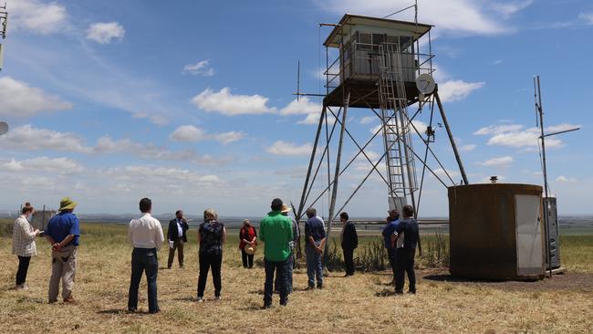 A rally at the Mount Gellibrand Fire Tower, now marked unsafe to use, on Friday.