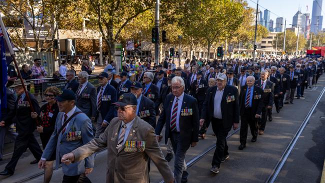 Veterans march during the Anzac Day Parade. Picture: Getty Images