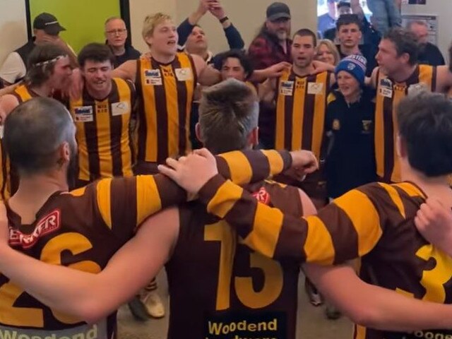 Woodend-Hesket celebrates its win over Kyneton.