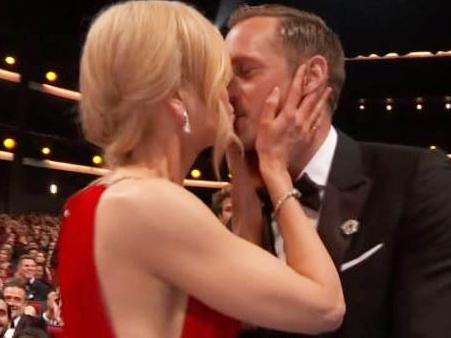 2017 Emmys: Alexander Skarsgard kisses co star Nicole Kidman on the lips after winning an Emmy.