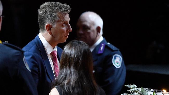 Then NSW Minister for Transport and Roads Andrew Constance during a Bushfire State Memorial at Qudos Bank Arena in February, 2020. Picture: Bianca De Marchi