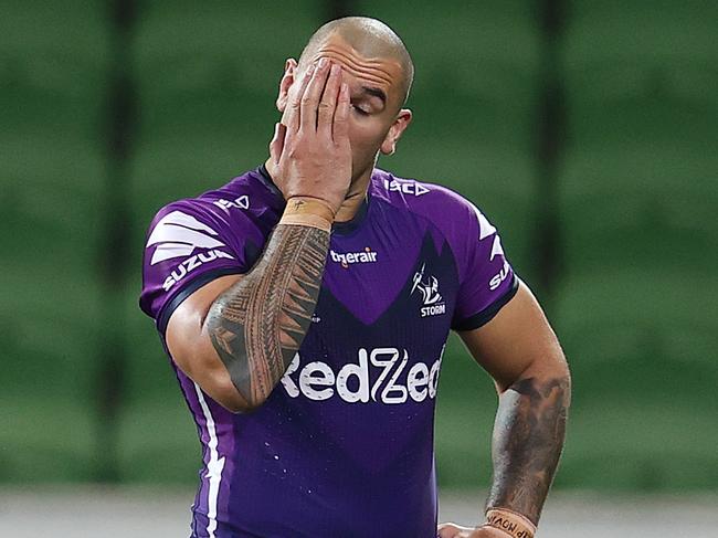 NRL. Melbourne Storm vs Canberra Raiders ate AAMI Park . 30/05/2020.   Melbourne Storm's Nelson Asofa-Solomona after tonights loss  . Pic: Michael Klein