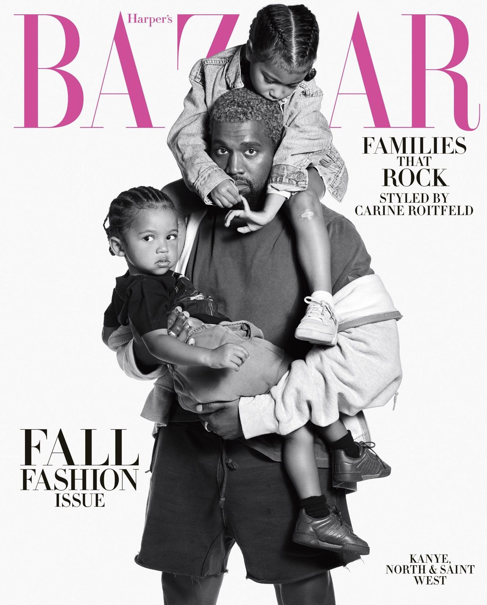 Saint West, Kanye West and North West on the September subscriber cover of Harper's Bazaar magazine. Picture: Mario Sorrenti/Harper's Bazaar