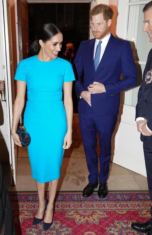 Out of the rain! Meghan and Harry inside the annual Endeavour Fund Awards at Mansion House. Picture: Getty Images