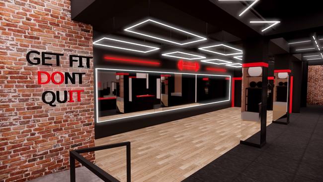 Iron Industry gym concept designs for the former Mars Bar site in Adelaide. Picture: SOKO Design Studio