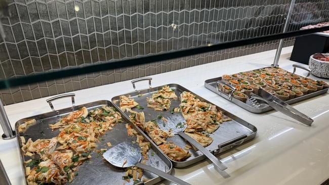 The buffet at United Airlines Polaris Lounge in San Francisco.