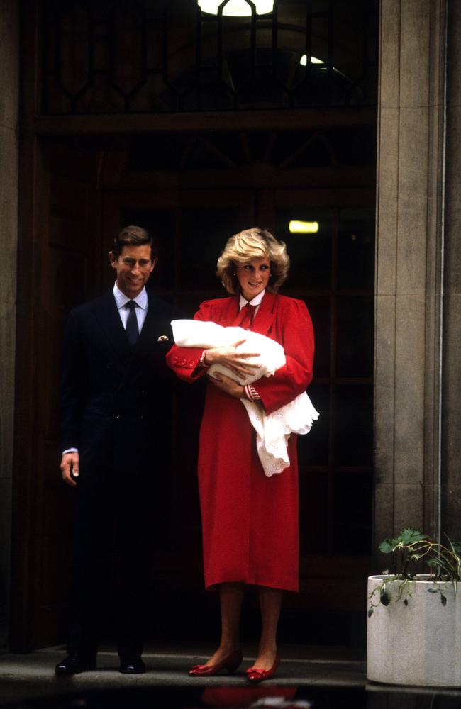 Prince Charles and Princess Diana present Harry to the world in 1984. Picture: Avalon/Getty