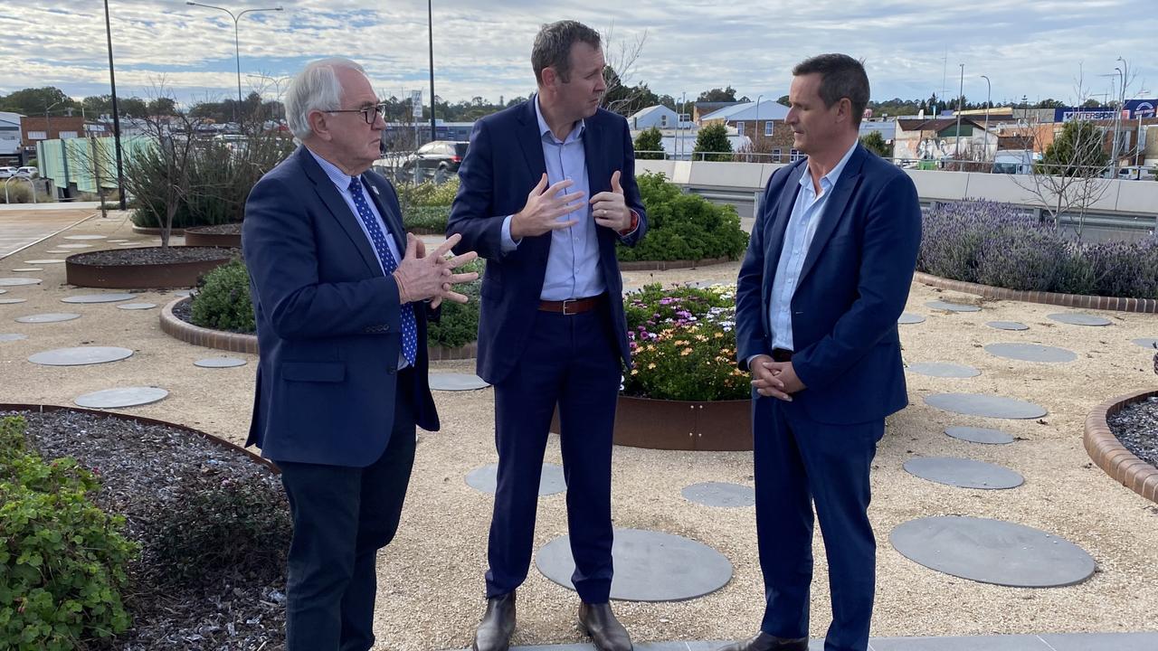 Speaking about the upcoming Railway Parklands project are (from left) Mayor Paul Antonio, Groom MP Garth Hamilton and Toowoomba Chamber of Commerce CEO Todd Rohl. Picture from 2021.