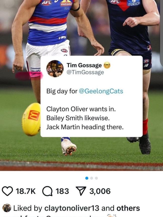 Clayton Oliver liked this picture on instagram.