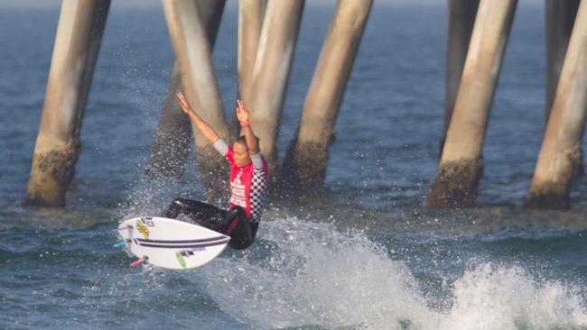 Sally Fitzgibbons competing at the US Open of surfing earlier this year.