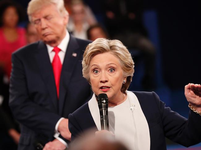 Hillary Clinton says she felt ‘uncomfortable’ when Donald Trump stood behind her during the second presidential debate at Washington University in St Louis, Missouri, in October 2016. Picture: AFP/Rick Wilking