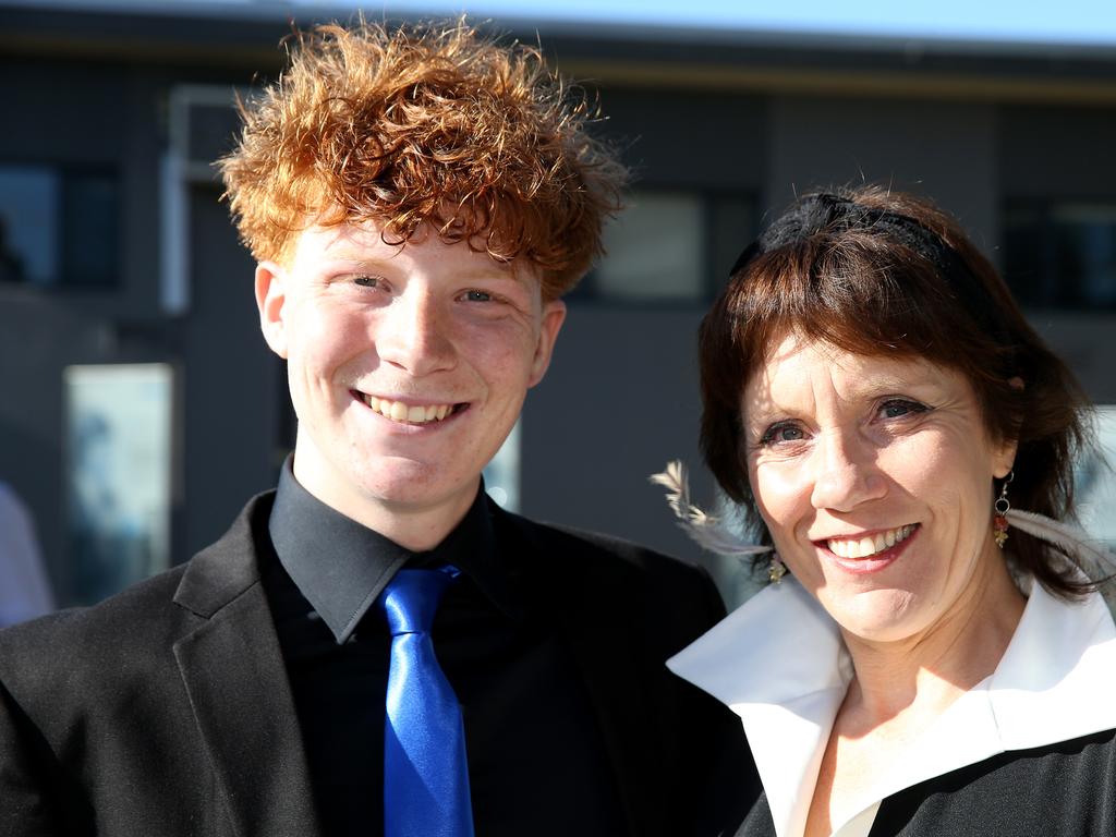 Geelong High graduation at GMHBA Stadium. Ty Whitford and Mum Josie Taylor. Picture: Mike Dugdale