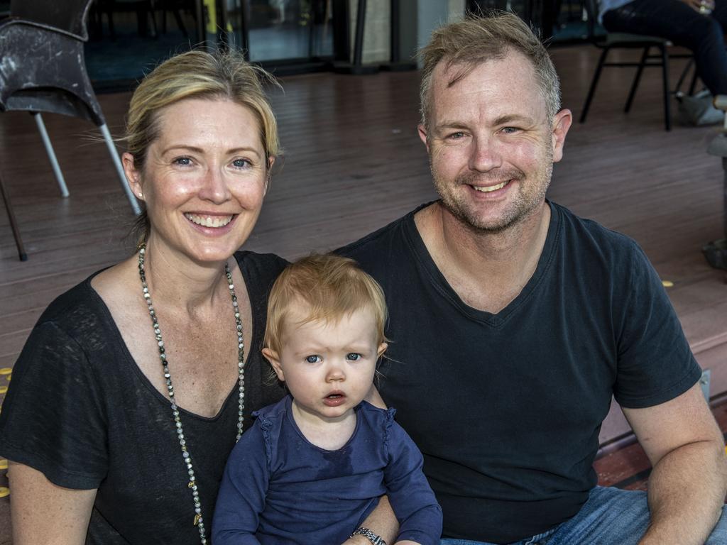 (from left) Danielle, Brigitte and Duncan Campbell at the Toowoomba Street Food Festival at Pittsworth. Saturday, January 29, 2022. Picture: Nev Madsen.