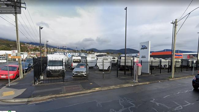 A fire has broken out at Jayco Hobart King Caravans at Moonah. Photo: Google