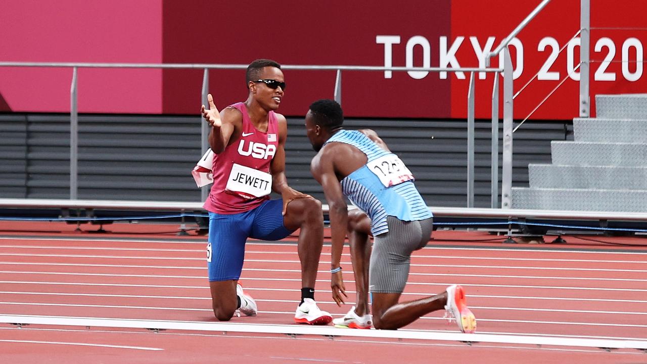 They then helped each other up. Picture: Christian Petersen/Getty Images