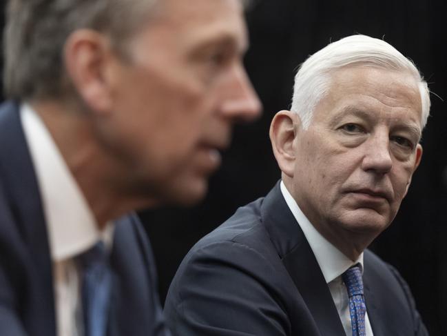 Dominic Barton, chairman of Rio Tinto Group, attends a news conference after the company's annual general meeting in Perth, Australia, on Thursday, May 1, 2025. The world’s biggest iron ore miners face a difficult start to the year, after extreme weather impacted production and as their biggest customer China braces for a trade war. Photographer: Matt Jelonek/Bloomberg