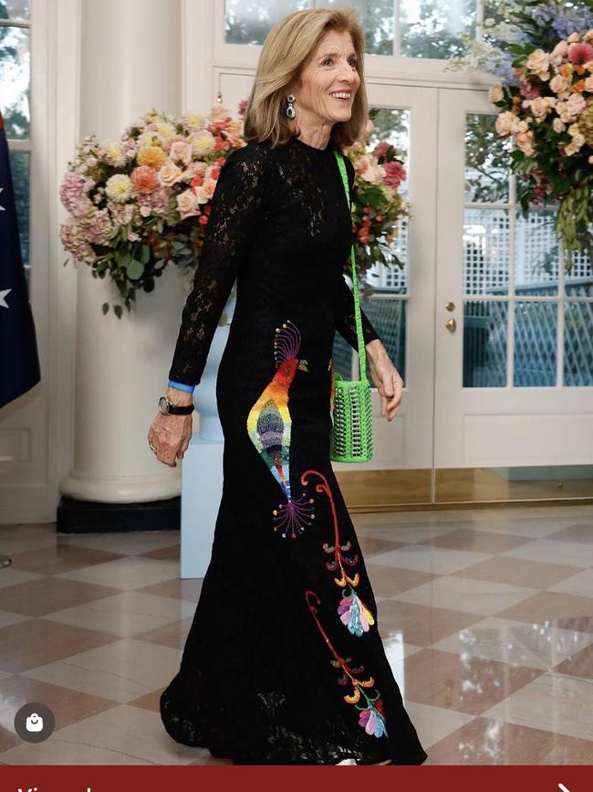 US Ambassador to Australia Caroline Kennedy wearing Romance Was Born to the White House. Photo: Instagram