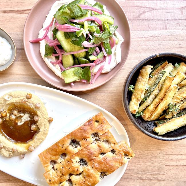 A selection of starters, including zucchini chips, on offer at Olive restaurant.