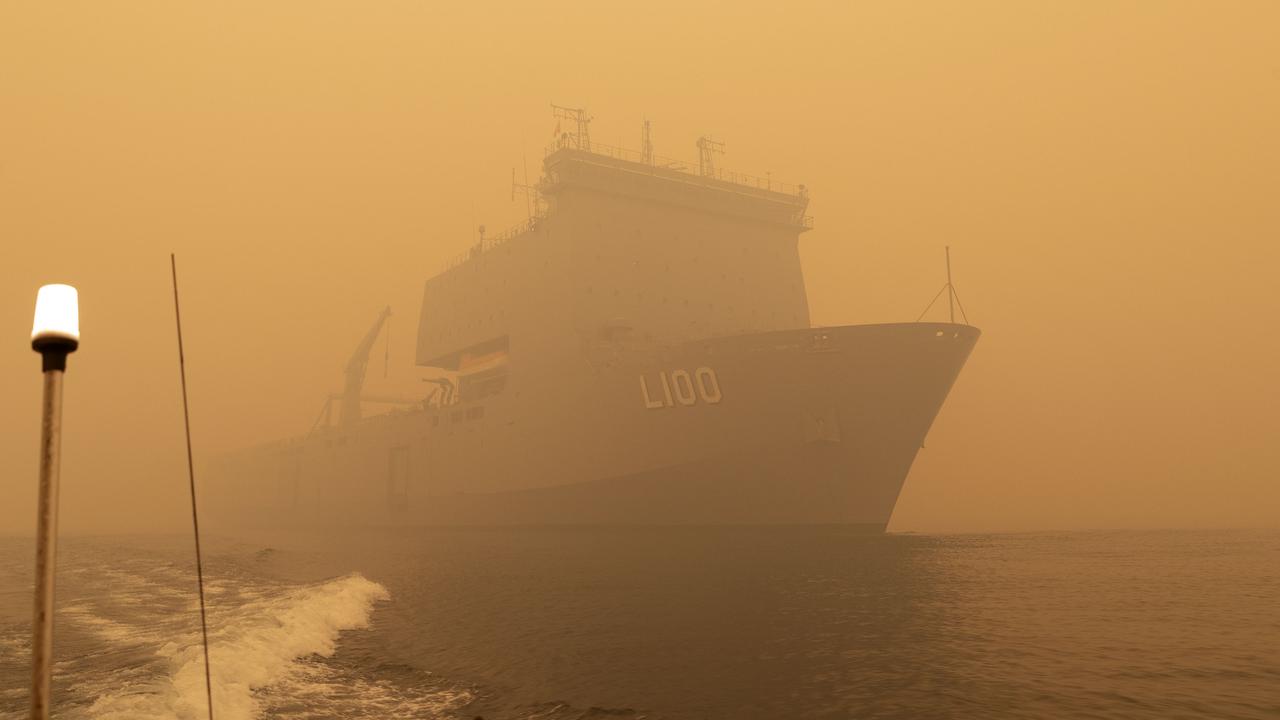 More than 1500 people were evacuated by Navy ships and helicopters to Melbourne in the week after New Year’s Eve. Picture: AFP