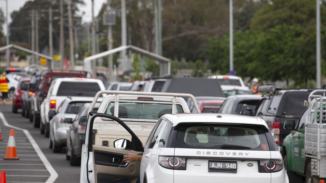 A drive-through testing site at Shepparton Sports Centre on October 15. Picture: NCA NewsWire / Sarah Matray